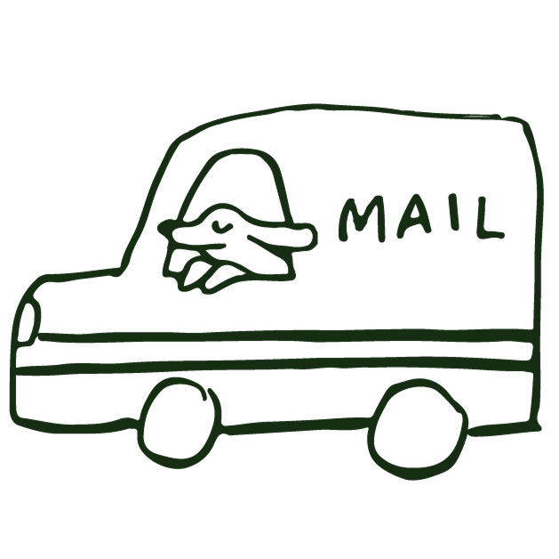 Simple black and white illustration of a mail truck with 'MAIL' on the side.